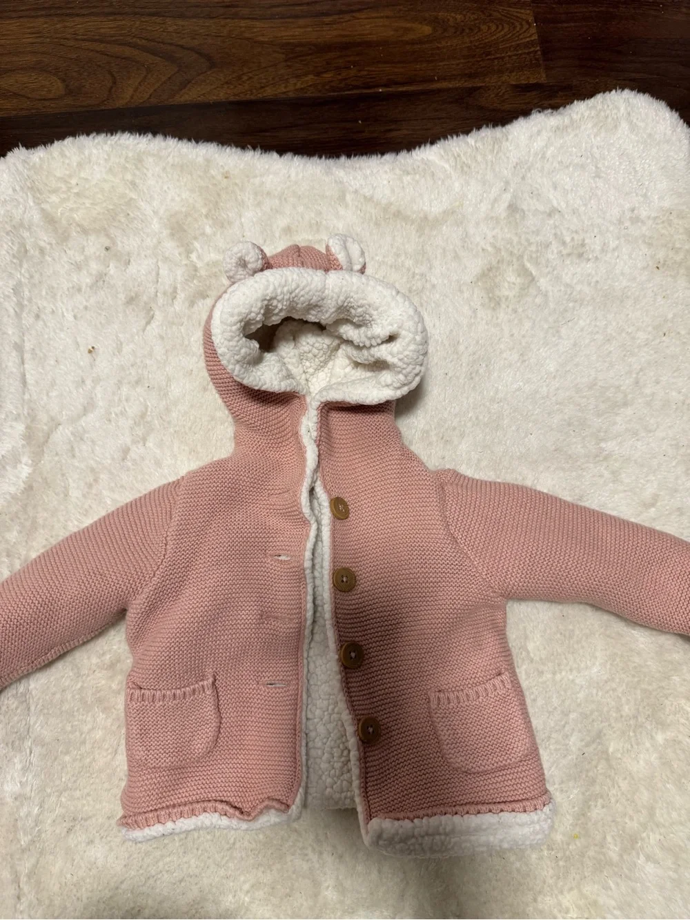 Carter's Pink Knit Hooded Sherpa-Lined Cardigan with Ear Details